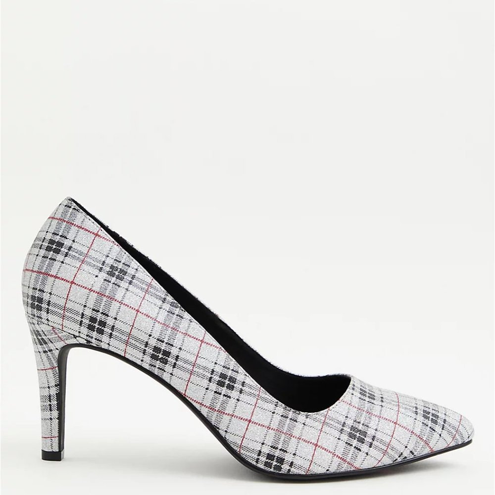 Torrid Black & White Plaid Pointed Toe Pump (WW)